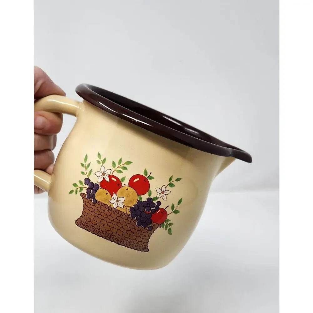 Vintage Enamelware Pitcher | Planter | Candle Holder | Retro Kitchen